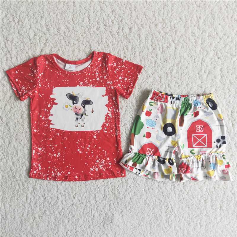 Girls cow red short sleeve suit