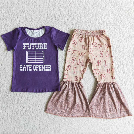 purple future letter pattern long pants set