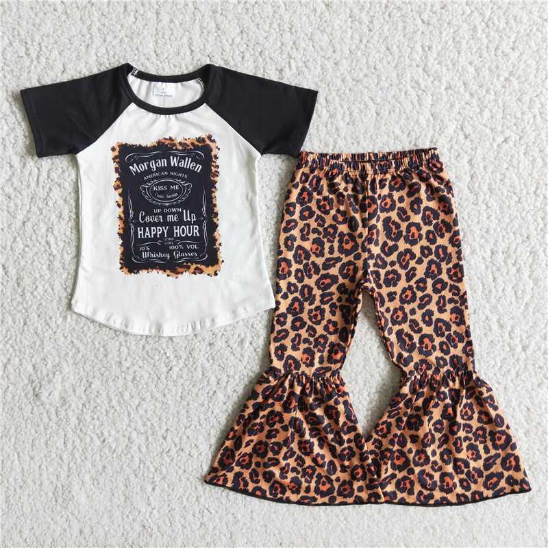 happy hour letter leopard pattern long pants set