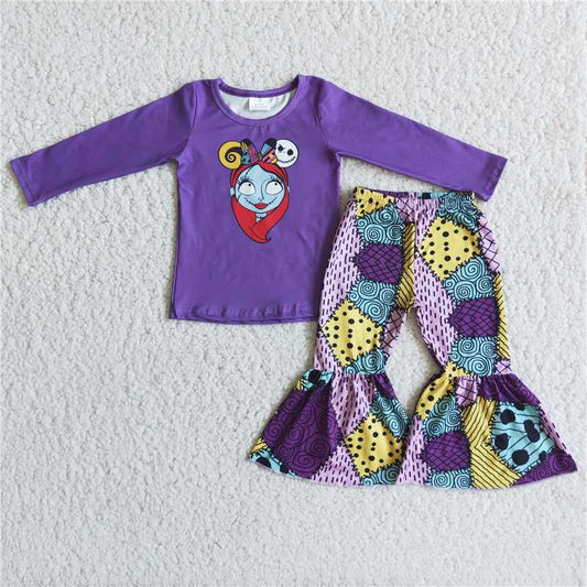 Halloween purple colorful plaid bell bottoms pants set