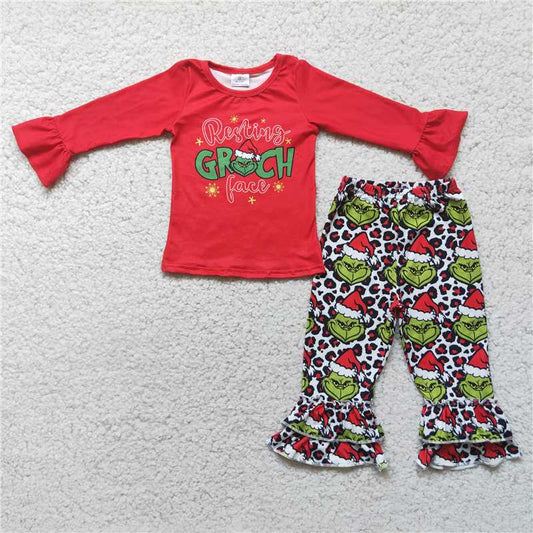 6 A1-17 Girls Outfit Cartoon Print Trousers Christmas Boutique Set