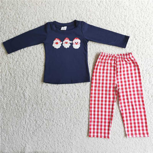 embroidery 2 pcs Christmas pjs boys outfits