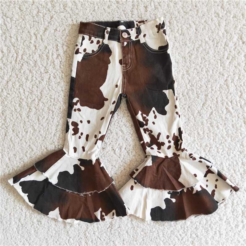 Aa-1  cow pattern bell  jeans