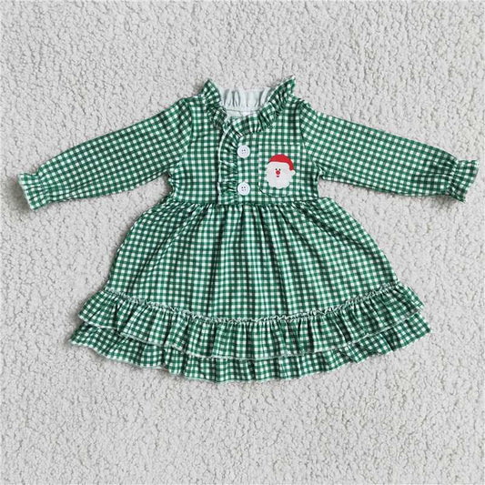 Christmas santa green plaid long sleeve dress