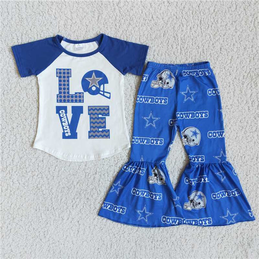 blue love cowboys pattern long pants set