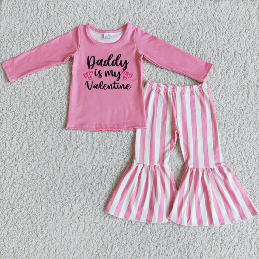 6 B9-35 DADDY Pink Long Sleeve Striped Flared Pants Milk Silk