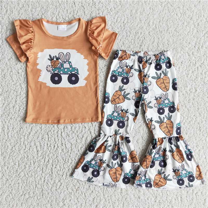 Easter Bunny Ear Truck Short Sleeve Pants Set