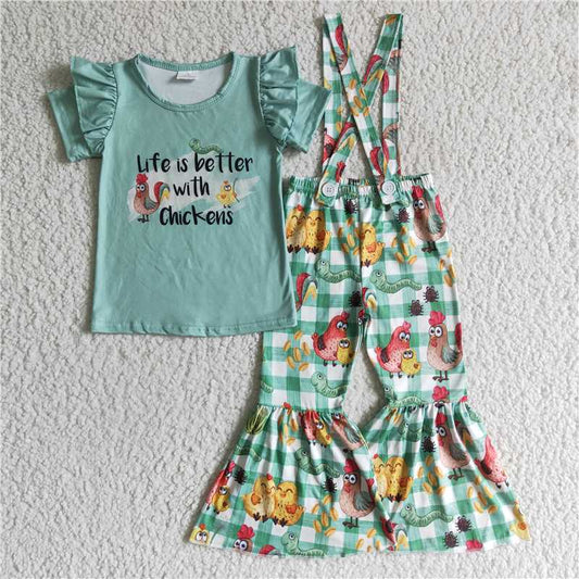 E9-15 girls clothes long sleeve top with long pants overalls cartoon print