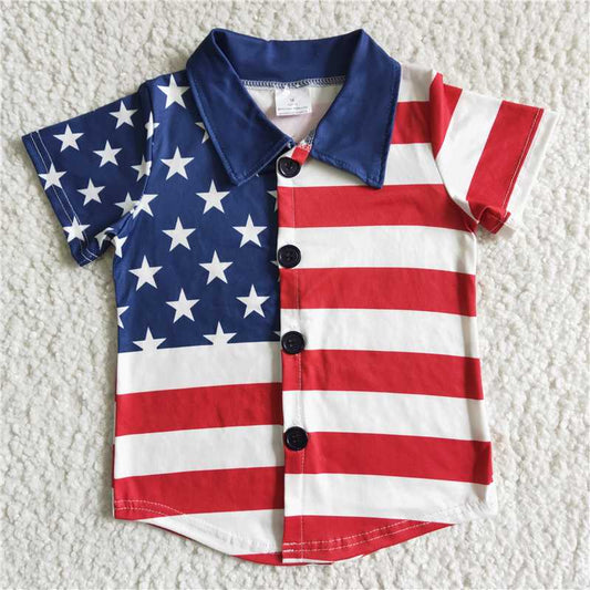 Boys 4th of July striped button-down shirt