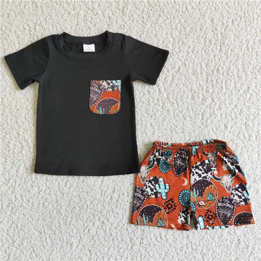 BSSO0014  Baby boys cartoon  print short sleeve short pants milk silk kids summer outfit