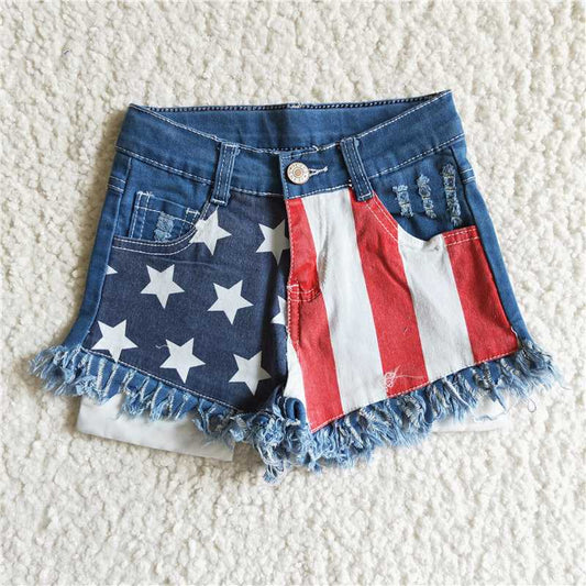 NC0003 National Day Stripe Stars Denim Shorts