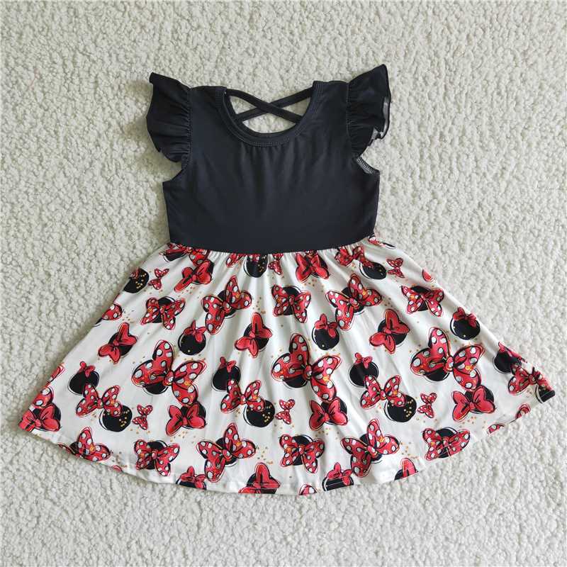 GSD0053 baby girls dress over knee cartoon print clothes flying sleeve