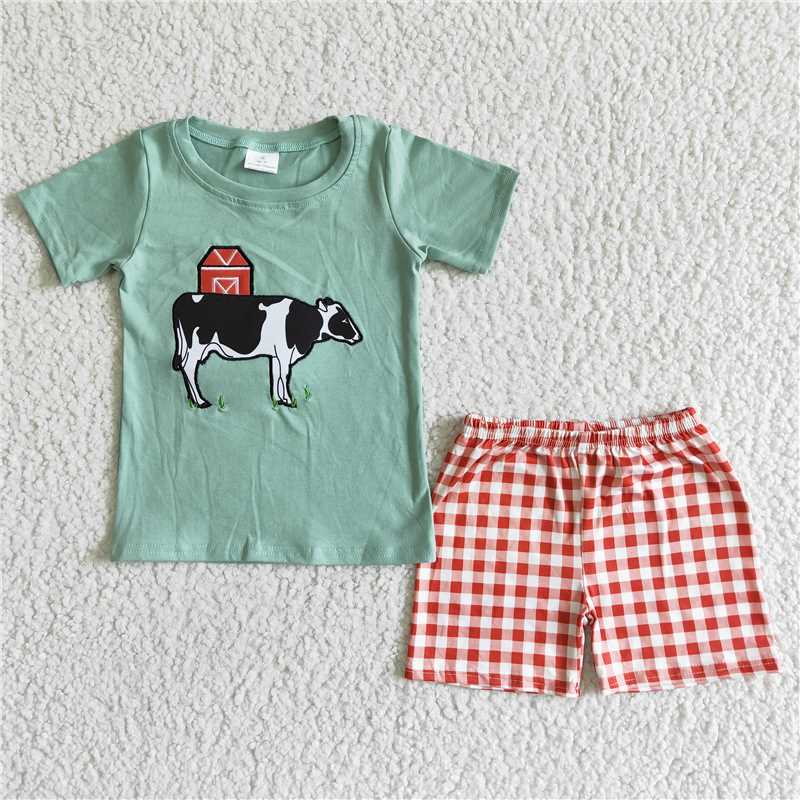 BSSO0001  Baby boys cartoon  print short sleeve short pants milk silk kids summer outfit