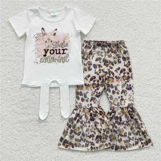 GSPO0354 Girl YOUR rabbit white short-sleeved leopard trouser suit