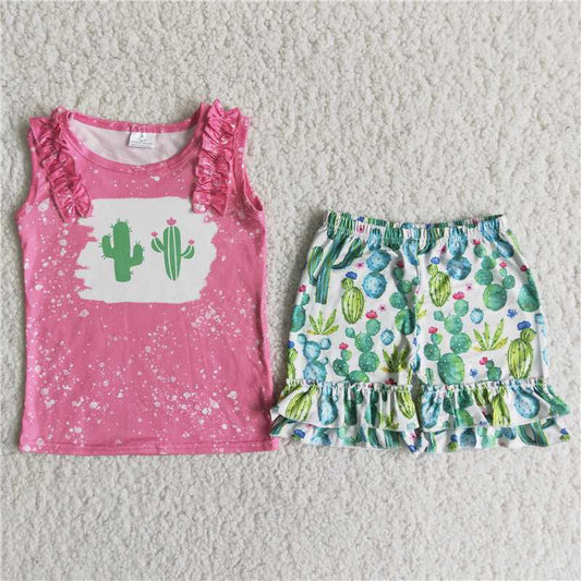 Girls Rose Red Sleeveless Top Cactus Shorts Set