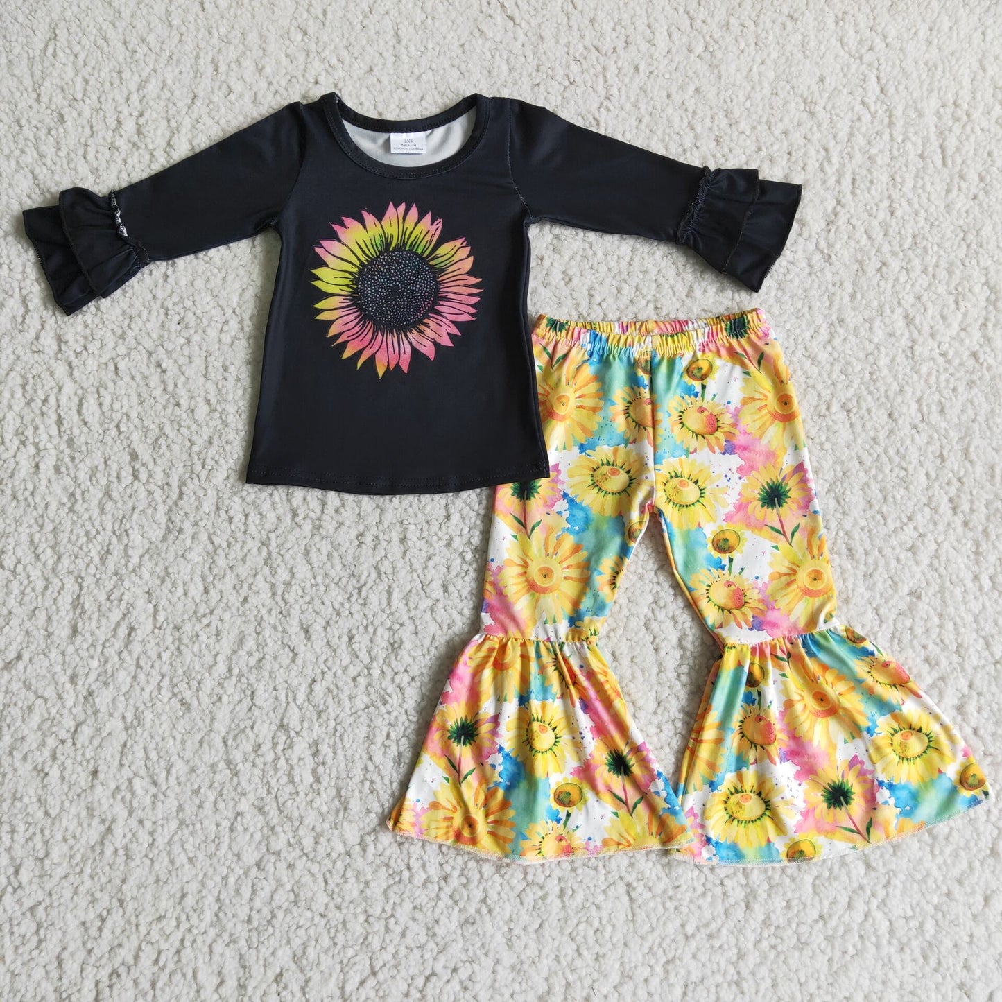 black sunflowers design long sleeve pants set