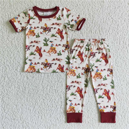 D4-14 Kids Clothing Boys Short Sleeve Top And Long Pants Pajamas