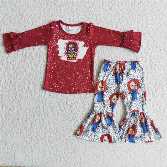 red copy clown design long sleeve pants set