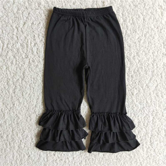 C6-12 Black Triple Layer Ruffle Trousers Cotton