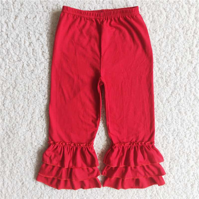 A14-23 Red Triple Layer Ruffle Trousers Cotton