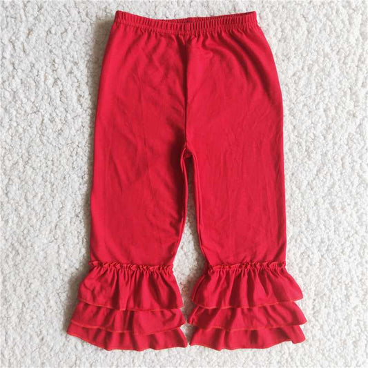 A14-23 Red Triple Layer Ruffle Trousers Cotton