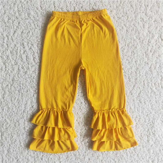 D10-19 Yellow Triple Layer Ruffle Trousers Cotton