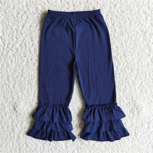 D10-13 Navy Blue Triple Layer Ruffle Trousers Cotton