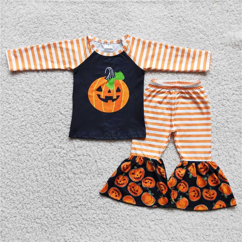 Halloween Pumpkin Stripe Long Sleeve Pants Set