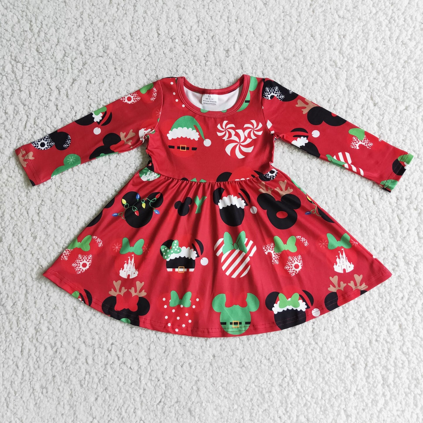 6 A11-4 baby christmas clothing long sleeve cartoon print kids dresses for  girls milk silk