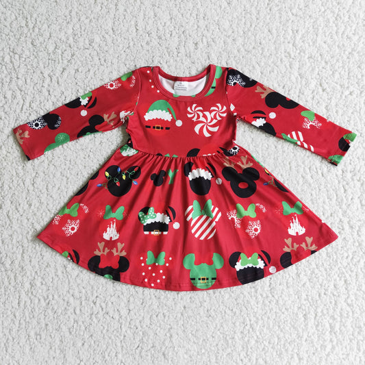 6 A11-4 baby christmas clothing long sleeve cartoon print kids dresses for  girls milk silk