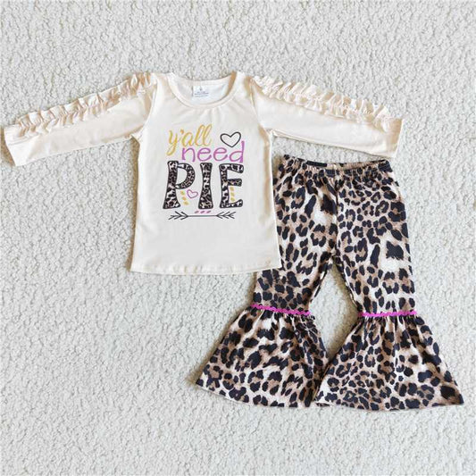 leopard bell bottoms girl pants set pie print