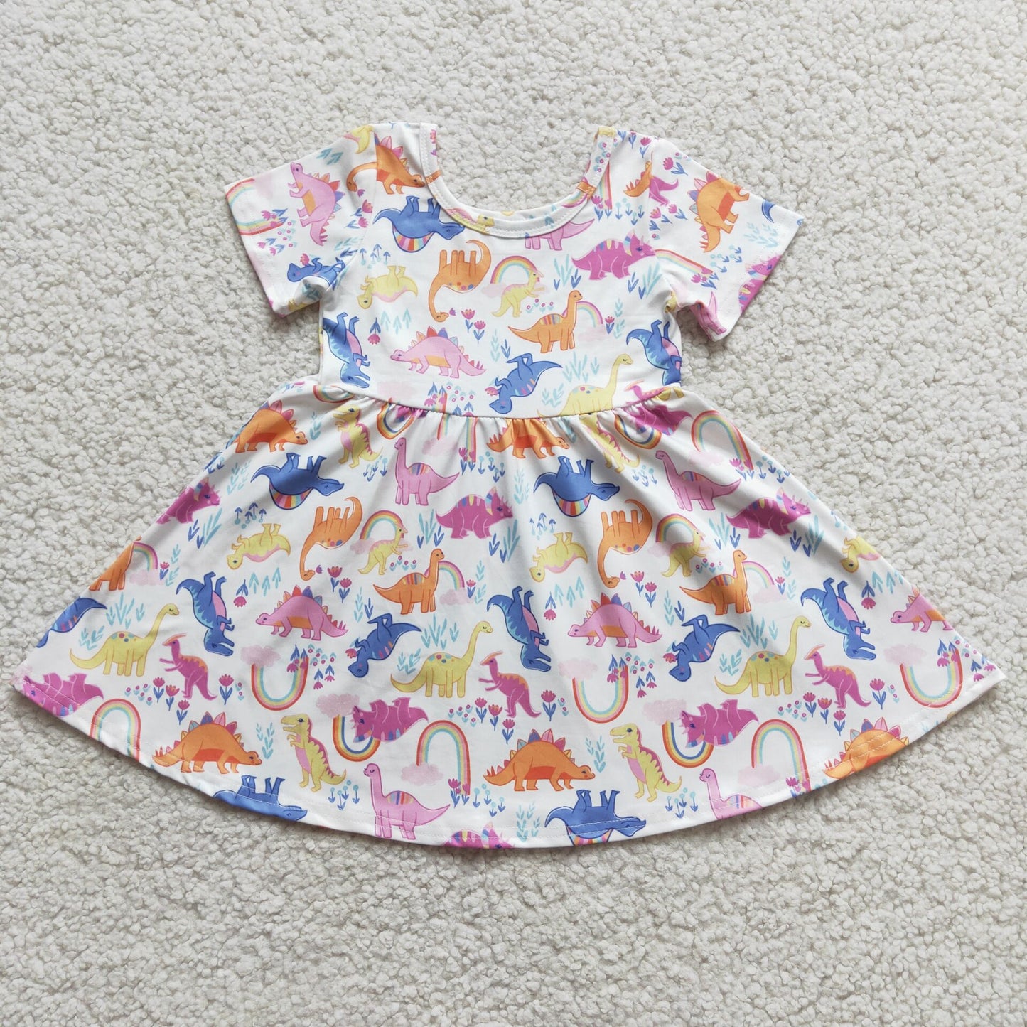 short sleeve dress rainbow dinosaur pattern