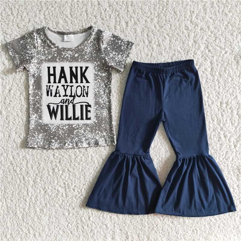 WILLIE Short Sleeve Top Dark Blue Flared Pants