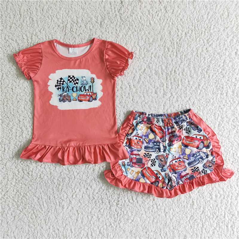 C1-30 KA-CHOW Girls Red Short Sleeve Cartoon Shorts Set