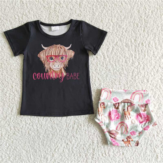 C0-29 baby outfit RTS cowntny BABE cow print newborn baby bummies set boutique 2 pcs clothing set