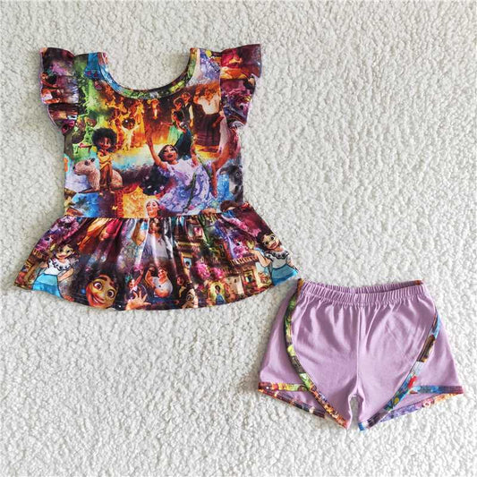 GSSO0016 Purple Short Sleeve Shorts Summer Outfits