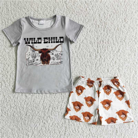 RTS NO MOQ（In Stock) BSSO0004 wild child gray yak short sleeve shorts set