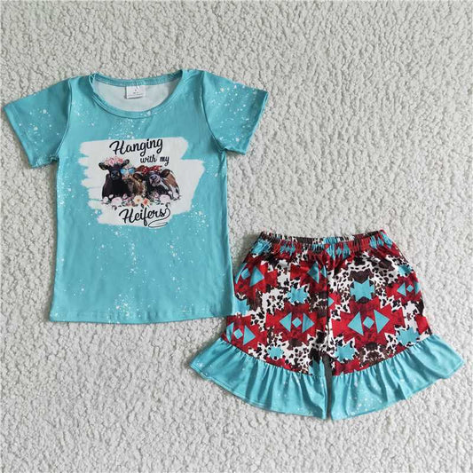 GSD0046 girls cow print short sleeve top short pants