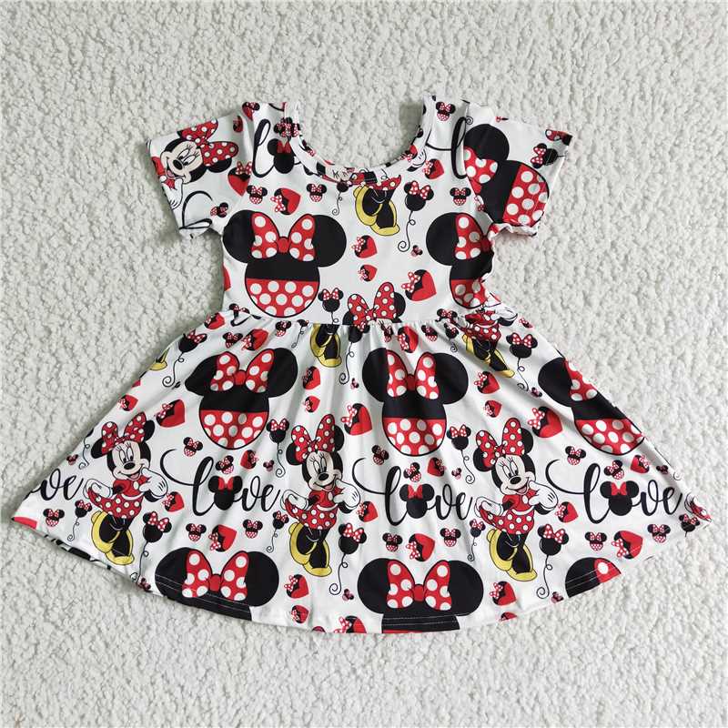 GSD0044 baby clothing short sleeve cartoon print kids dresses for girls milk silk