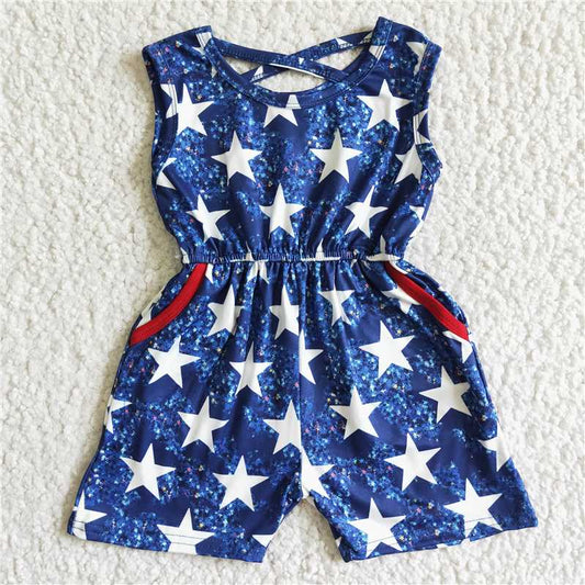 SR0028 Girls National Day Beads Pocket Tank Top Shorts Jumpsuit