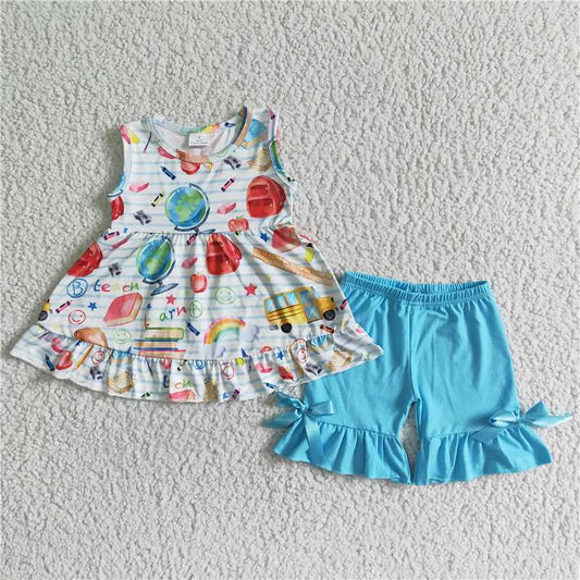 GSSO0112 Summer girl clothes RTS baby outfits girls halter top short pants milk silk