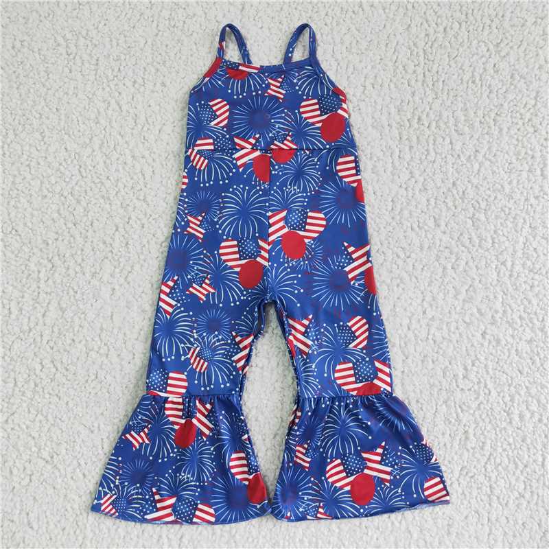 SR0056 Girls Balloon National Day Fireworks Sling Jumpsuit