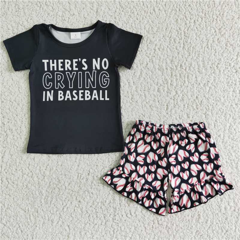 GSSO0023 Black Baseball Short Sleeve Short Set