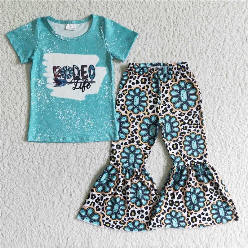 rts no moq GSPO0093 Girls outfit short sleeve long pants set cartoon print