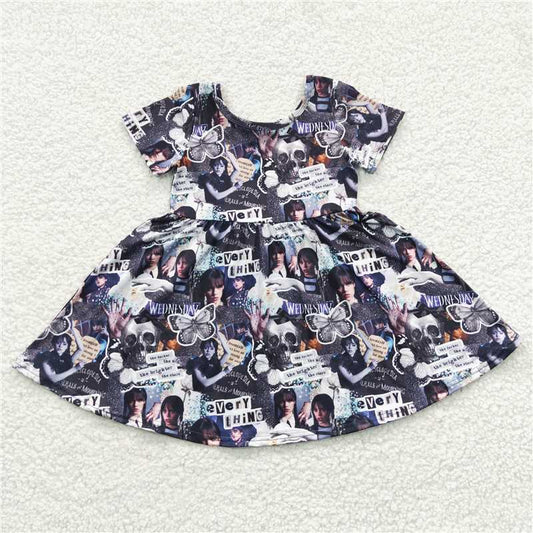 RTS NO MOQ GSD0332 Girls Wednesday Black Short Sleeve Dress