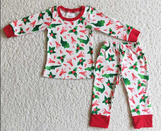 6C9-19 Baby boys dinosaur lobster  print long sleeves long  pants milk silk