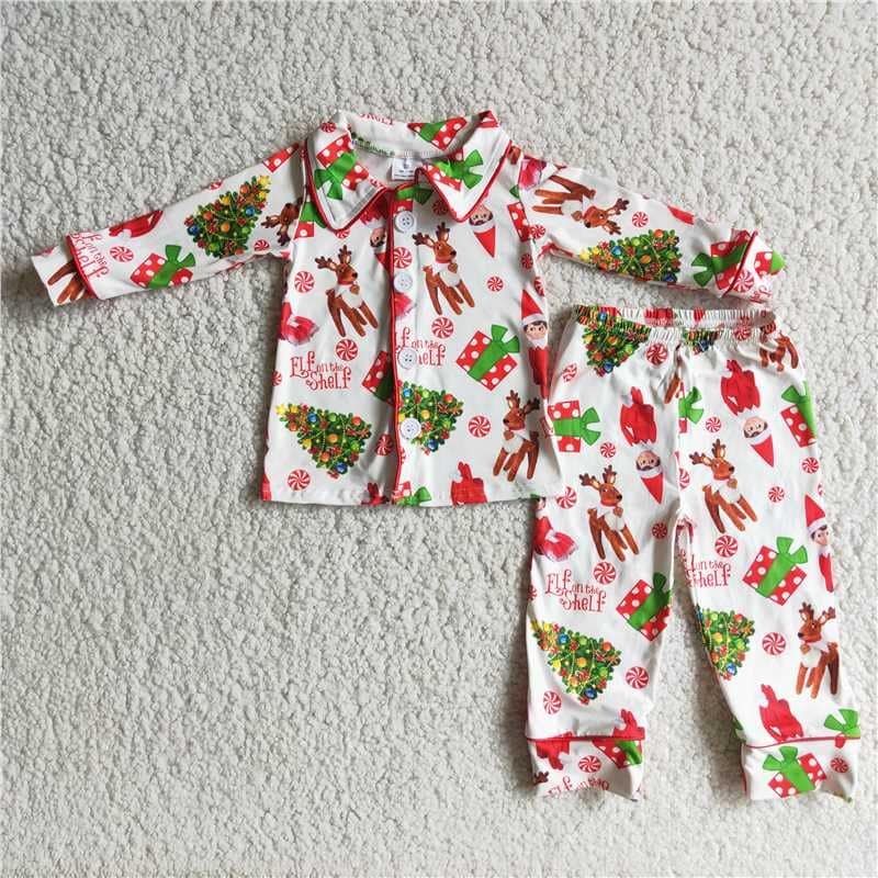 6 B4-39 2pcs Christmas tree boy's pjs outfits