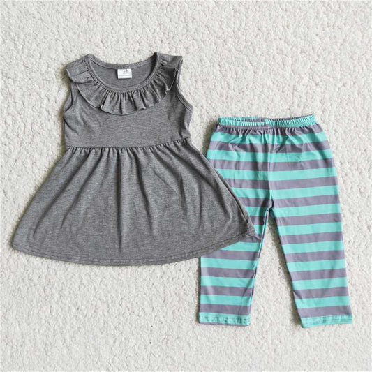 grey top striped legging pants set