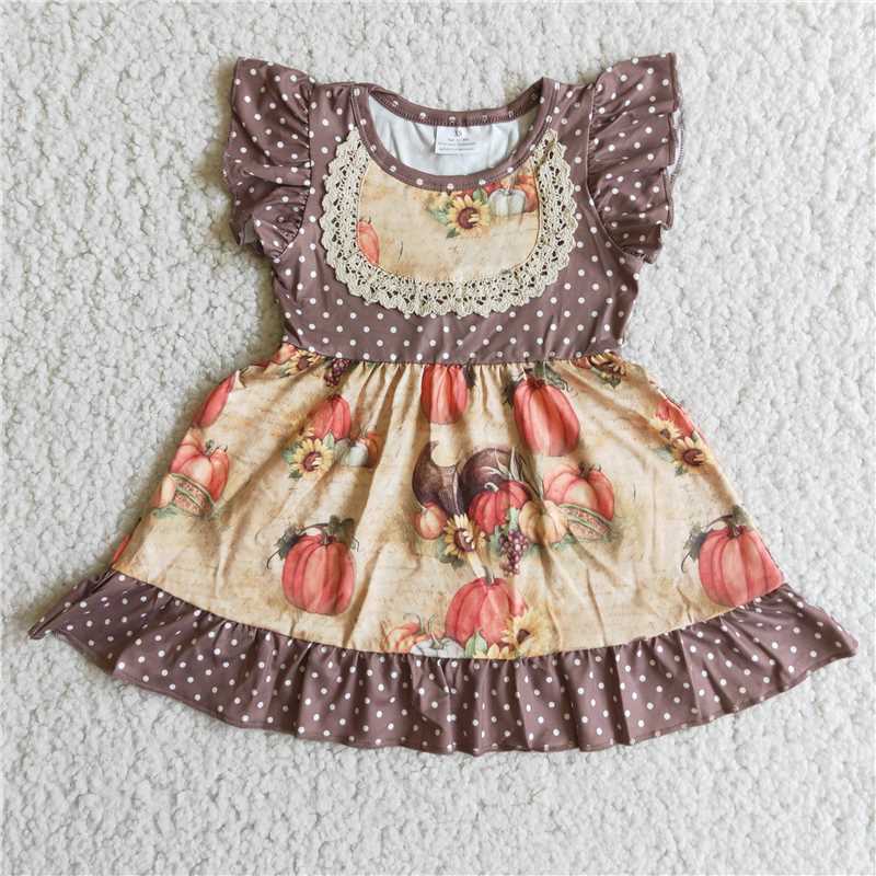 A4-24 Pumpkin Sunflower Little Flying Sleeve Polka Dot Dress