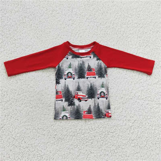 6 A1-21 Girls Red Car Print Long Sleeve Top